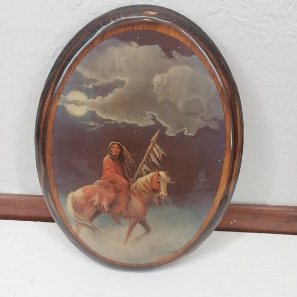 Vintage Native American Artwork On Lacquered Wood 11 Inches Wall Art Home Decor - Picture 1 of 2